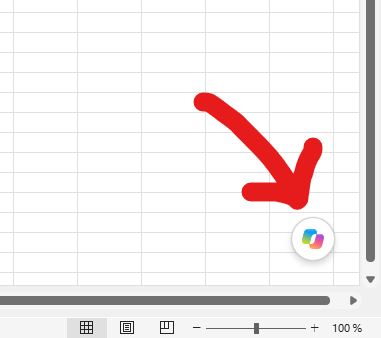 Le bouton Copilot en bas à droite d'une feuille Excel, au-dessus de la barre d'état