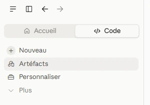 Les deux onglets en haut du volet gauche de Claude : Accueil et Code