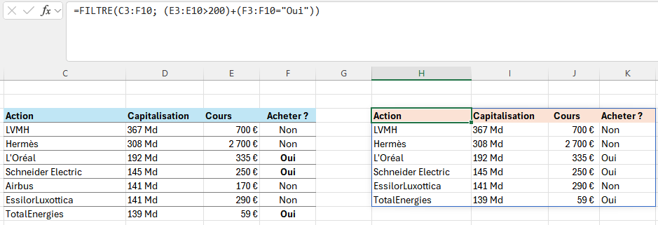 FILTRE (FILTER) Excel plusieurs conditions OU